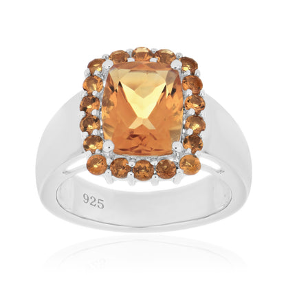 925 Sterling Silver Cushion and Round Gemstone Halo Statement Ring