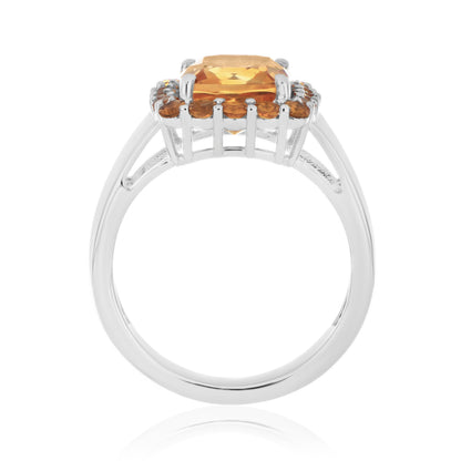 925 Sterling Silver Cushion and Round Gemstone Halo Statement Ring