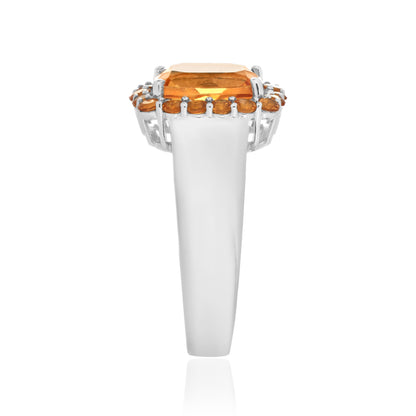 925 Sterling Silver Cushion and Round Gemstone Halo Statement Ring