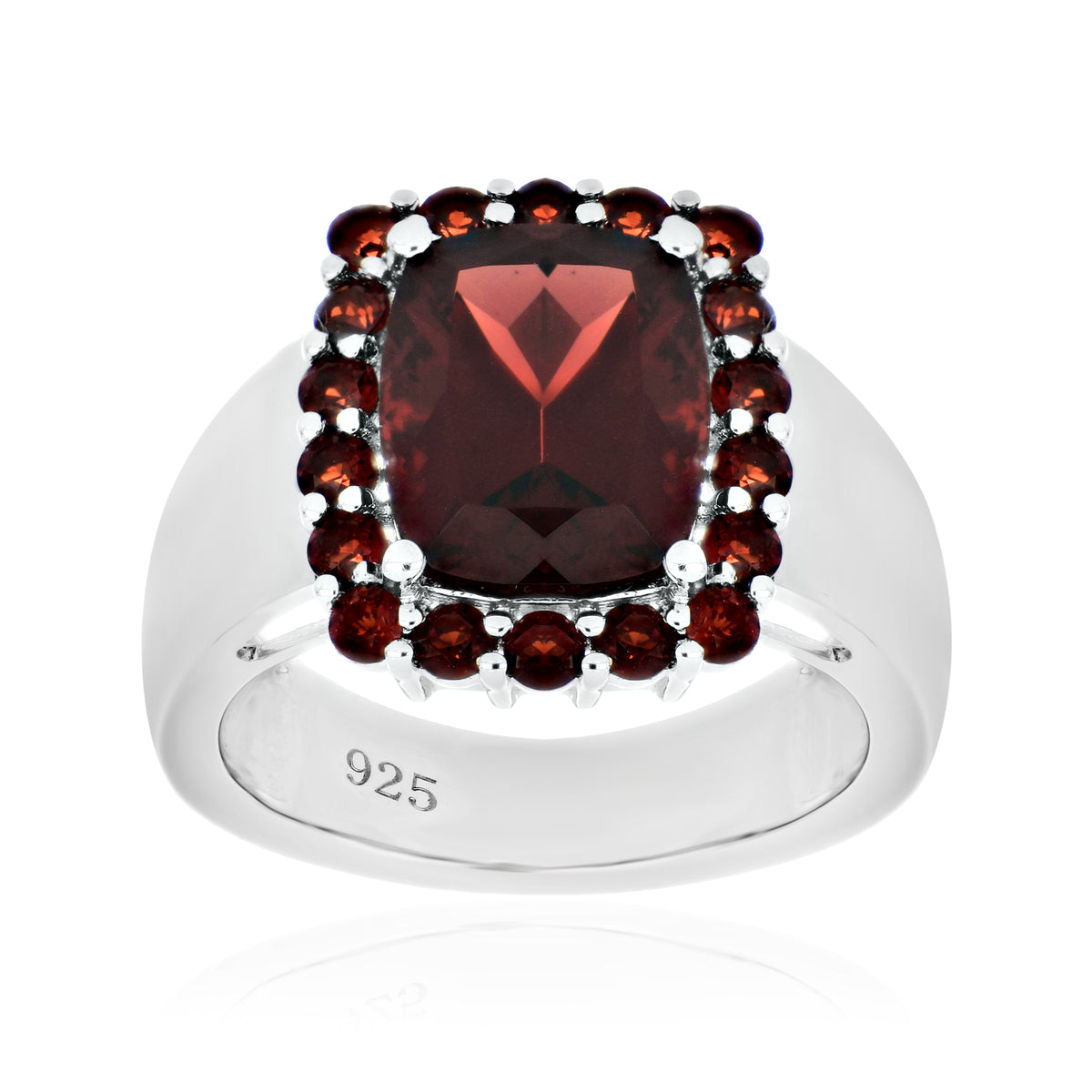 925 Sterling Silver Cushion and Round Gemstone Halo Statement Ring
