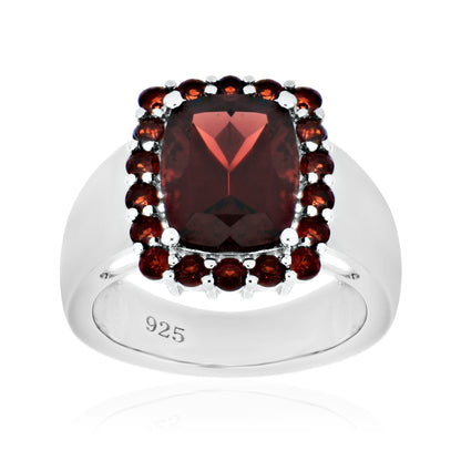 925 Sterling Silver Cushion and Round Gemstone Halo Statement Ring