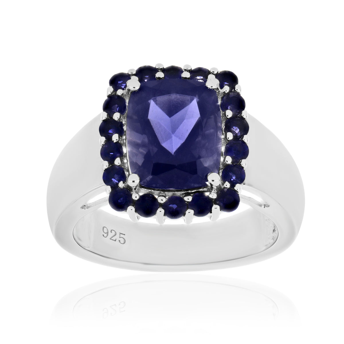 925 Sterling Silver Cushion and Round Gemstone Halo Statement Ring