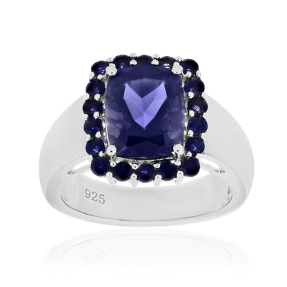 925 Sterling Silver Cushion and Round Gemstone Halo Statement Ring