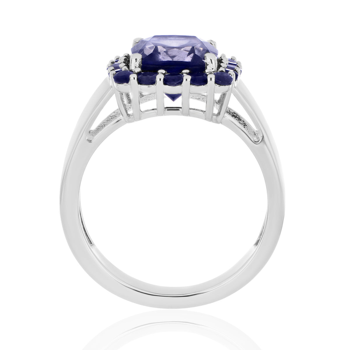 925 Sterling Silver Cushion and Round Gemstone Halo Statement Ring