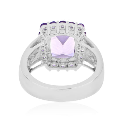 925 Sterling Silver Cushion and Round Gemstone Halo Statement Ring