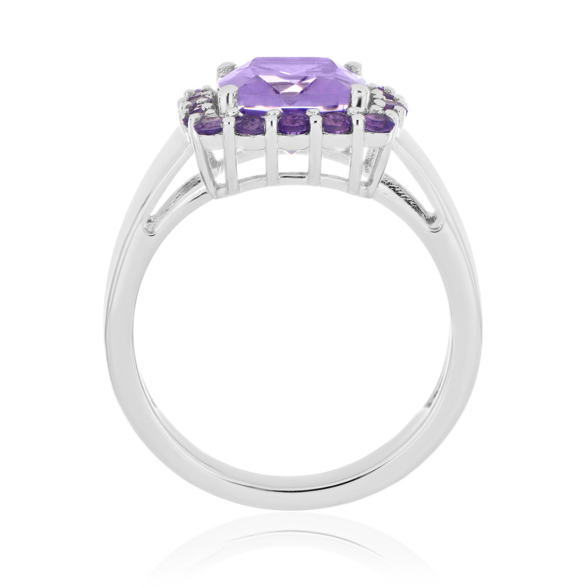 925 Sterling Silver Cushion and Round Gemstone Halo Statement Ring