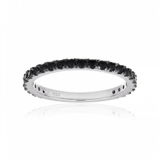 925 Sterling Silver Black Spinel Eternity Band Ring