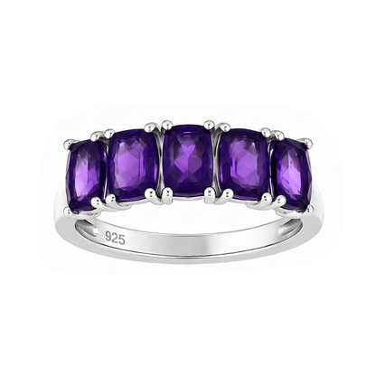 925 Sterling Silver Amethyst Five-Stone Cluster Ring