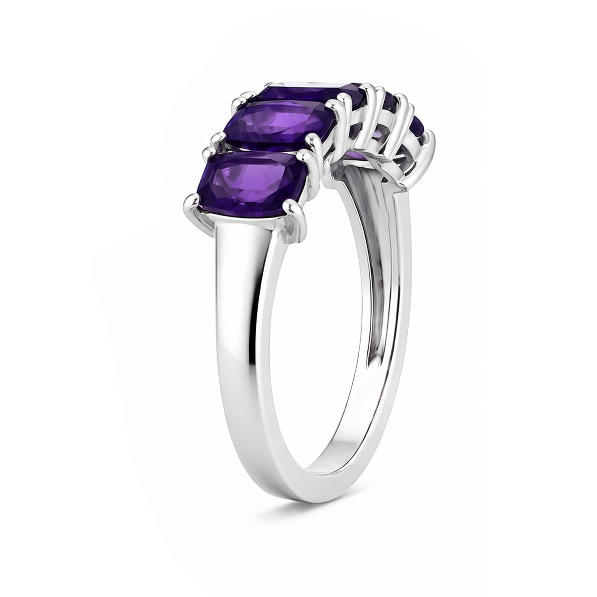 925 Sterling Silver Amethyst Five-Stone Cluster Ring