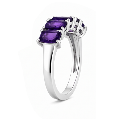 925 Sterling Silver Amethyst Five-Stone Cluster Ring