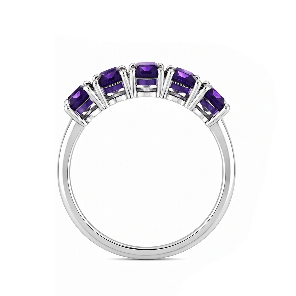 925 Sterling Silver Amethyst Five-Stone Cluster Ring