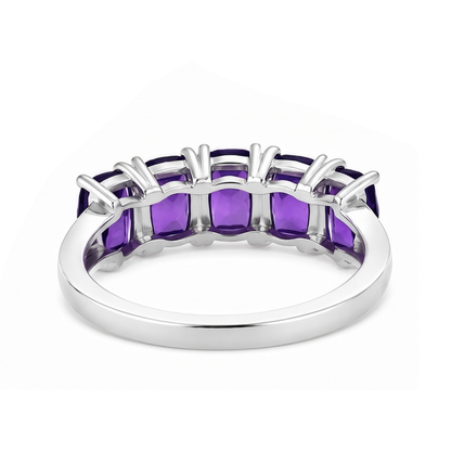 925 Sterling Silver Amethyst Five-Stone Cluster Ring