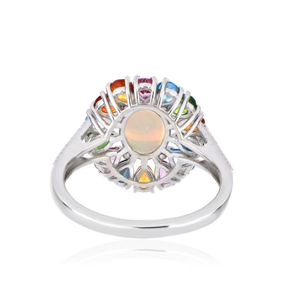 925 Sterling Silver Multi-Gemstone Halo Cluster Ring