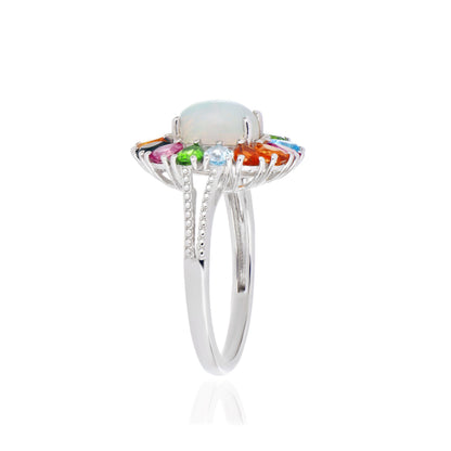 925 Sterling Silver Multi-Gemstone Halo Cluster Ring