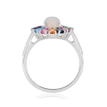 925 Sterling Silver Multi-Gemstone Halo Cluster Ring