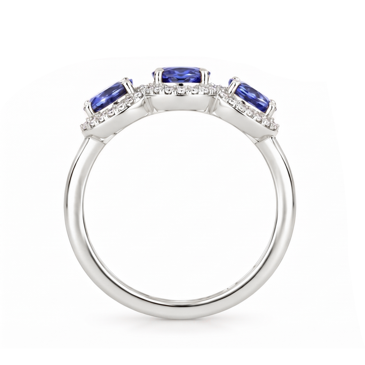 925 Sterling Silver Tanzanite and White Zircon Halo Three-Stone Ring