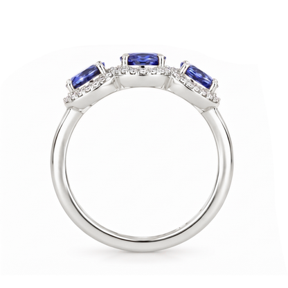 925 Sterling Silver Tanzanite and White Zircon Halo Three-Stone Ring