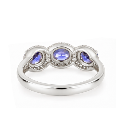 925 Sterling Silver Tanzanite and White Zircon Halo Three-Stone Ring